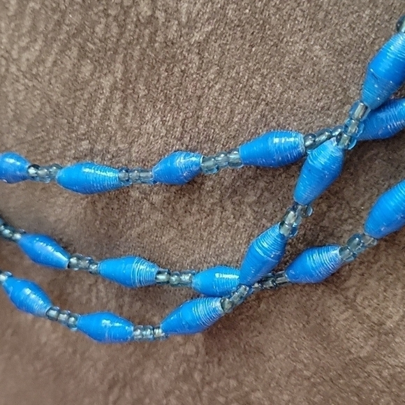 african recycled paper glass beaded long festival Necklace - Picture 3 of 8